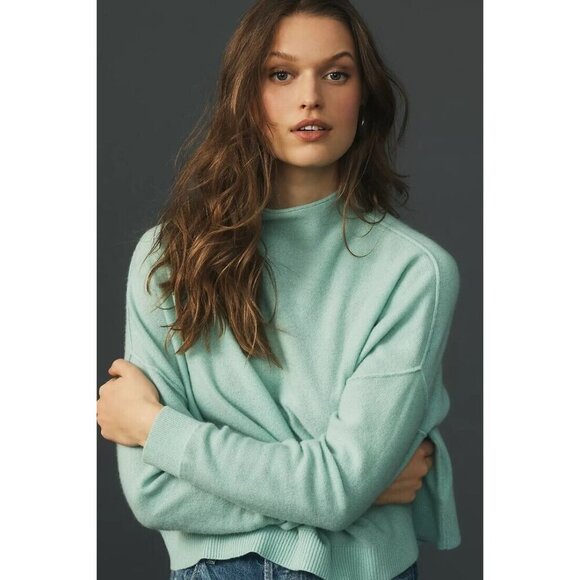 NWT Anthropologie Pilcro Alani in Mint Cashmere Cropped Mock-Neck Sweater S - Picture 1 of 8